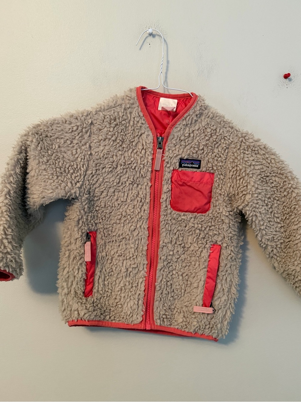 Patagonia Kids' Beige Sherpa Jacket with Coral Trim